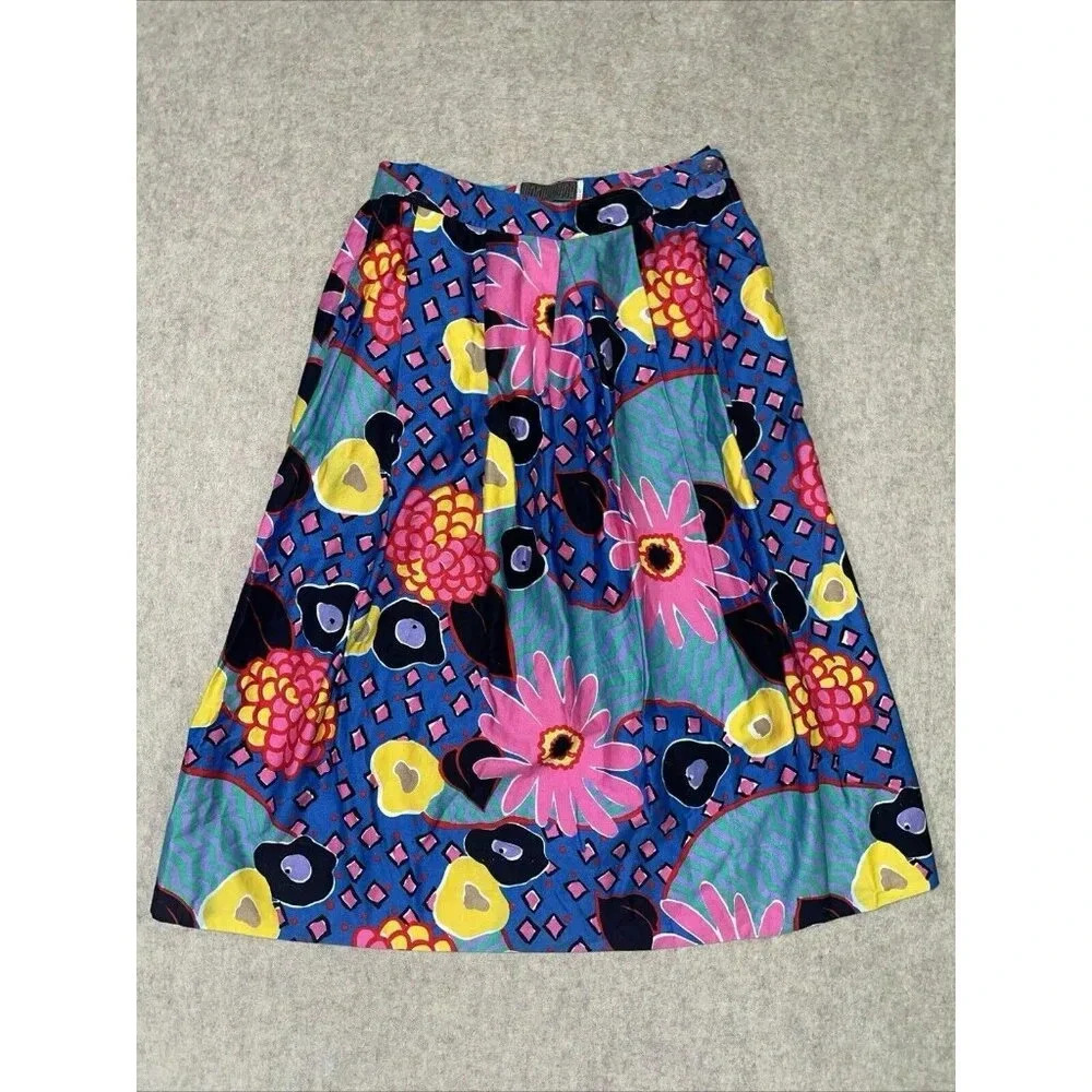 Worthington Vintage 80's Pleated Colorful Floral Midi Skirt w/ Pocket Size 12